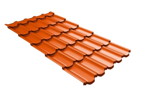Металлочерепица квинта плюс с 3D резом 0,45 PE RAL 2004 оранжевый купить в Сочи